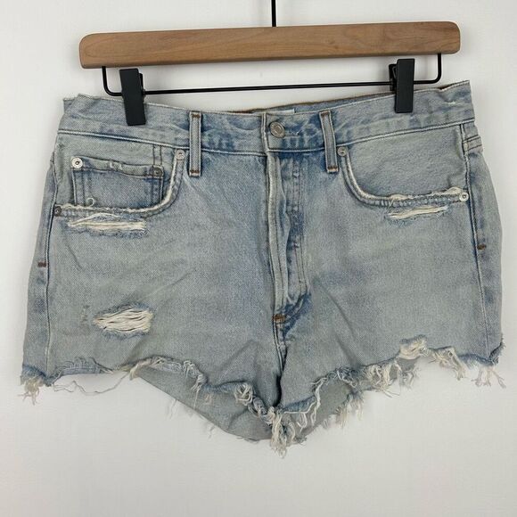 Agolde Denim Shorts Parker Vintage Cut Off Distressed Button Fly Women's Sz 27 - Picture 3 of 10